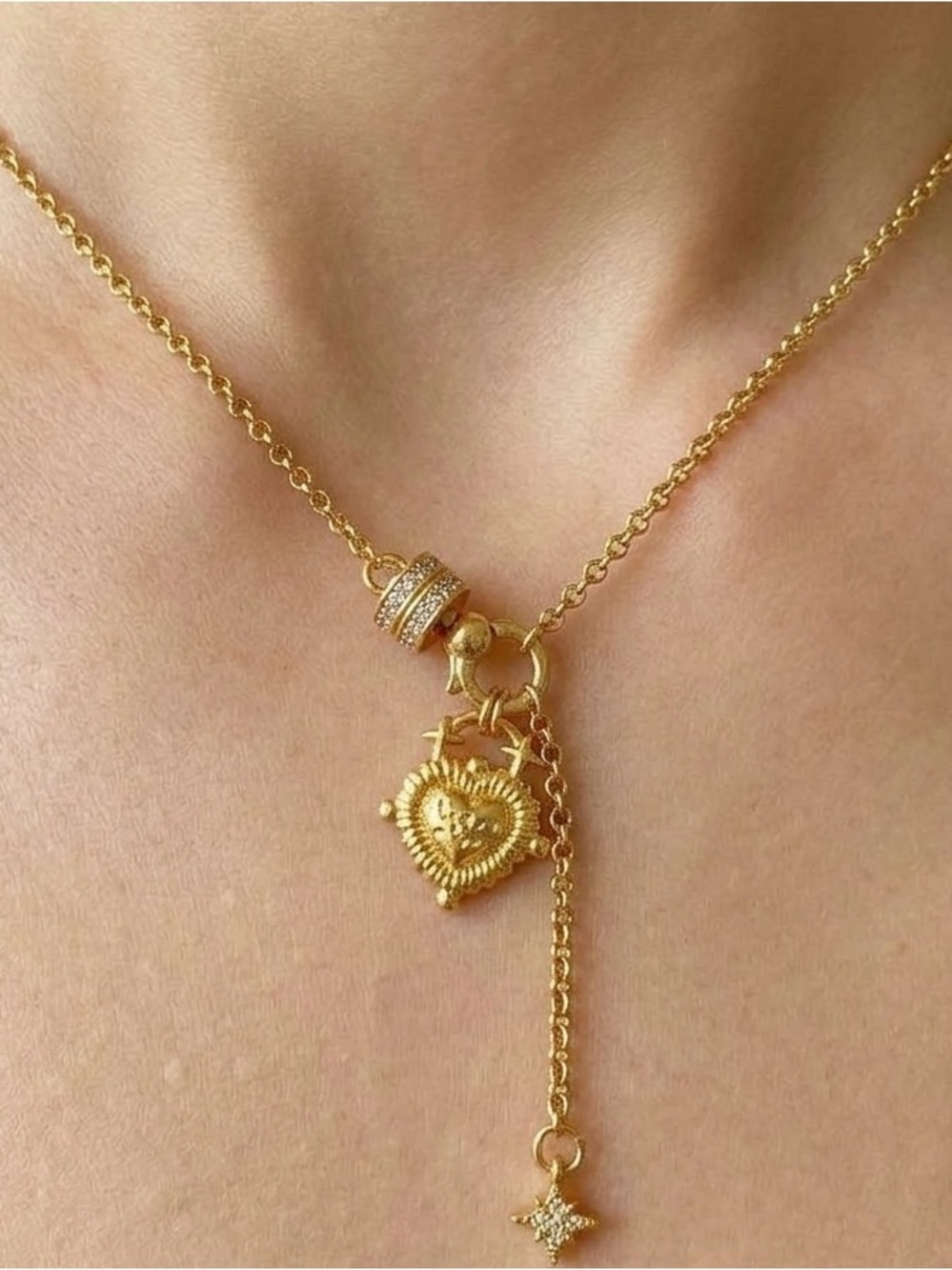 Gold Heart Charm star Pendant Necklace